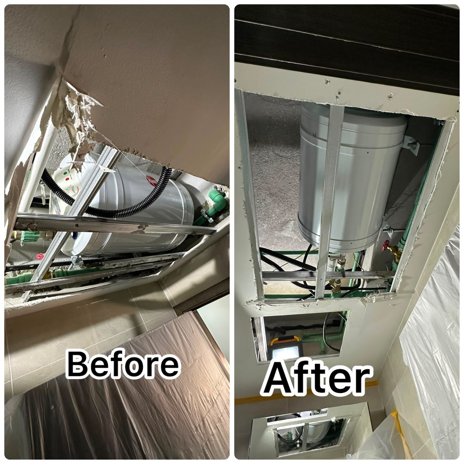Ceiling Board Repair & Reinstatement Around Water Heater in Singapore